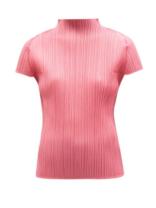 Ladies Rtw Pleats Please Issey Miyake - High-neck Technical-pleated Jersey Top - Womens - Pink