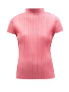 Ladies Rtw Pleats Please Issey Miyake - High-neck Technical-pleated Jersey Top - Womens - Pink