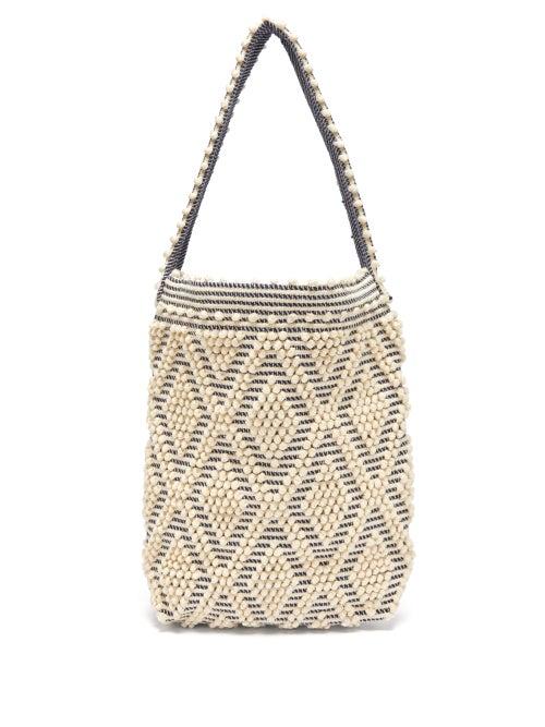 Matchesfashion.com Antonello Tedde - Rombi Pompom Woven Shoulder Bag - Womens - Navy Multi
