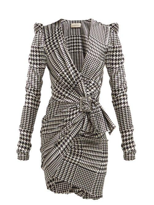Matchesfashion.com Alexandre Vauthier - Houndstooth Printed Silk Blend Mini Dress - Womens - White Multi