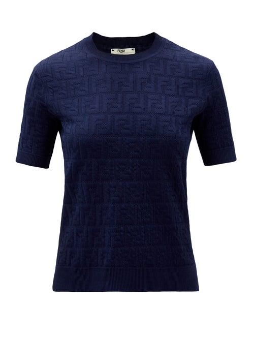 Matchesfashion.com Fendi - Ff-monogram Jacquard Cotton-blend Top - Womens - Blue