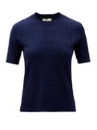 Matchesfashion.com Fendi - Ff-monogram Jacquard Cotton-blend Top - Womens - Blue