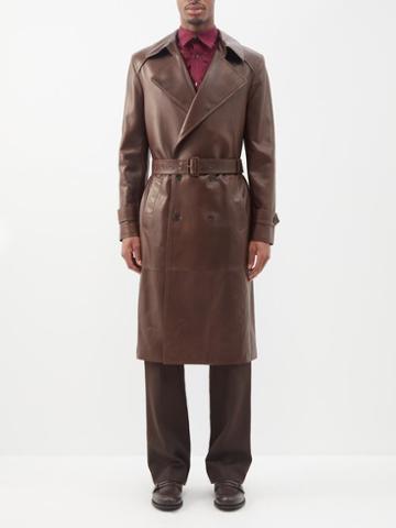 Saint Laurent - Double-breasted Belted Leather Trench Coat - Mens - Brown
