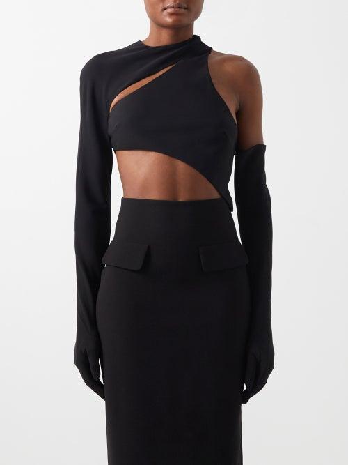 Monot - Glove-sleeve Cutout Jersey Cropped Top - Womens - Black