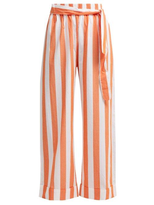 Matchesfashion.com Mara Hoffman - Sasha Wide Leg Striped Cotton Trousers - Womens - Orange White