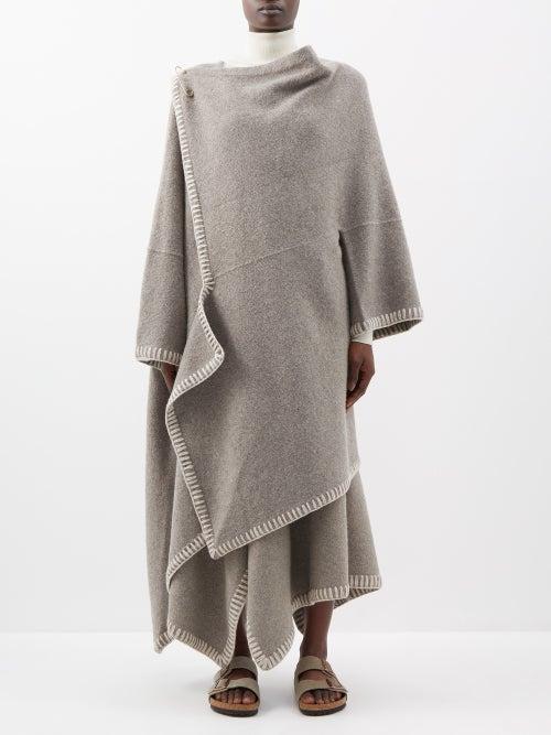 Lauren Manoogian - Safety Pin-embellished Alpaca-blend Blanket Coat - Womens - Grey