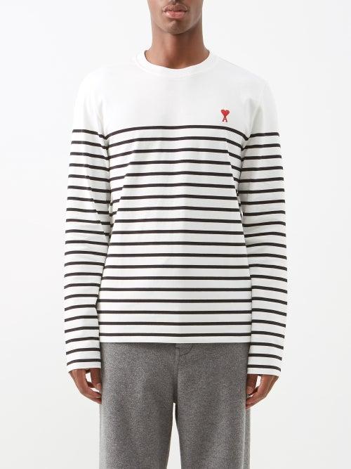 Ami - Ami De Caur Organic-cotton Long-sleeved T-shirt - Mens - White Stripe