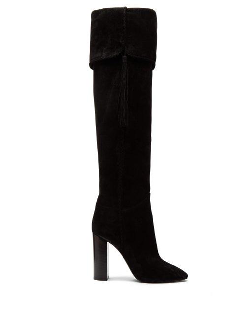 Matchesfashion.com Saint Laurent - Meurice Tassel Embellished Suede Boots - Womens - Black