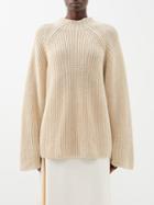 Toteme - High-neck Linen-blend Sweater - Womens - Ecru