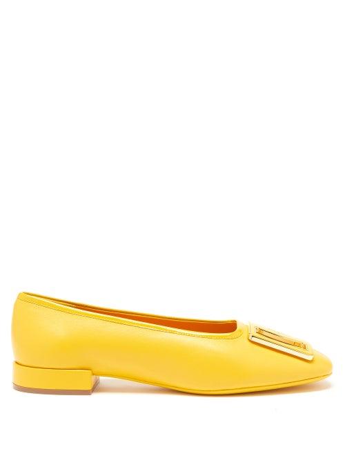 Salvatore Ferragamo - Buckle-plaque Leather Ballet Flats - Womens - Yellow