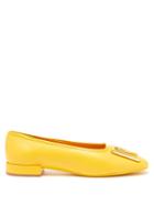 Salvatore Ferragamo - Buckle-plaque Leather Ballet Flats - Womens - Yellow