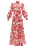 Matchesfashion.com Zimmermann - Wavelength Tiered Linen-blend Maxi Dress - Womens - Pink Multi