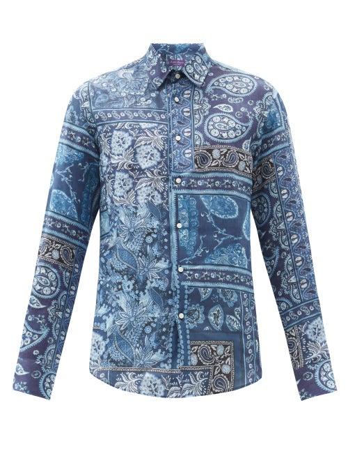 Matchesfashion.com Ralph Lauren Purple Label - Paisley-print Linen Shirt - Mens - Navy