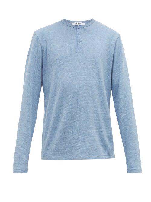Matchesfashion.com Frame - Long Sleeved Cotton Jersey Henley Top - Mens - Light Blue