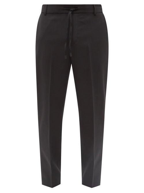 Maison Kitsun - Logo-embroidered Tapered Twill Trousers - Mens - Black