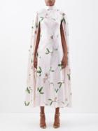 Rodarte - Caped Floral-print Silk-satin Midi Dress - Womens - Pink Print