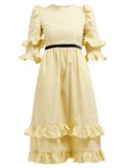 Matchesfashion.com Batsheva - Ditsy Floral Print Cotton Midi Dress - Womens - Yellow