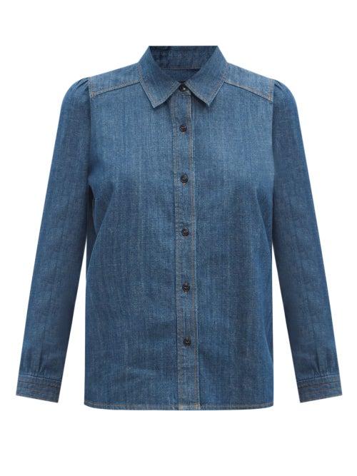 A.p.c. - Margot Puff-sleeve Chambray Shirt - Womens - Indigo