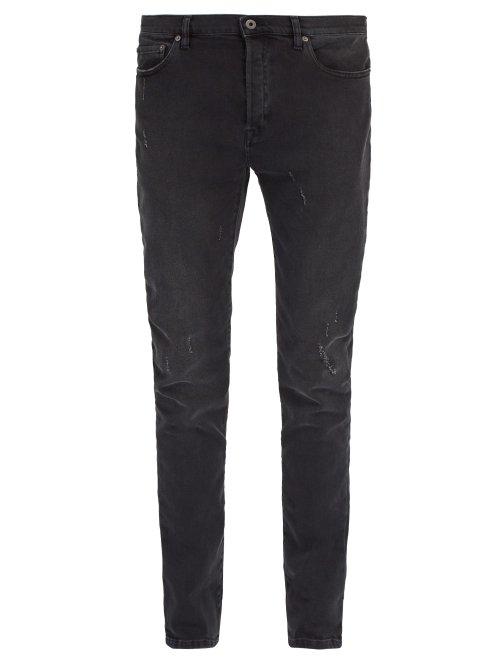 Matchesfashion.com Valentino - Distressed Stretch Denim Jeans - Mens - Dark Grey