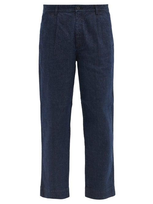 Matchesfashion.com Folk - Plinth Straight-leg Cotton-blend Trousers - Mens - Dark Blue
