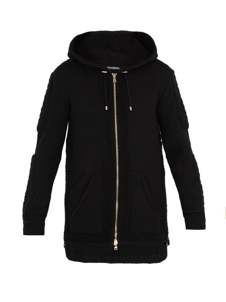Balmain Contrast-panel Wool-blend Hooded Top