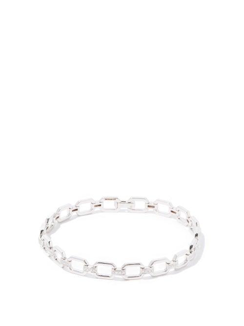 Mens Fine Jewellery Shay - Square-link Diamond & 18kt White-gold Bracelet - Mens - Silver