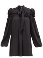 Matchesfashion.com The Vampire's Wife - The Smock Pussy-bow Hammered Silk-blend Mini Dress - Womens - Black