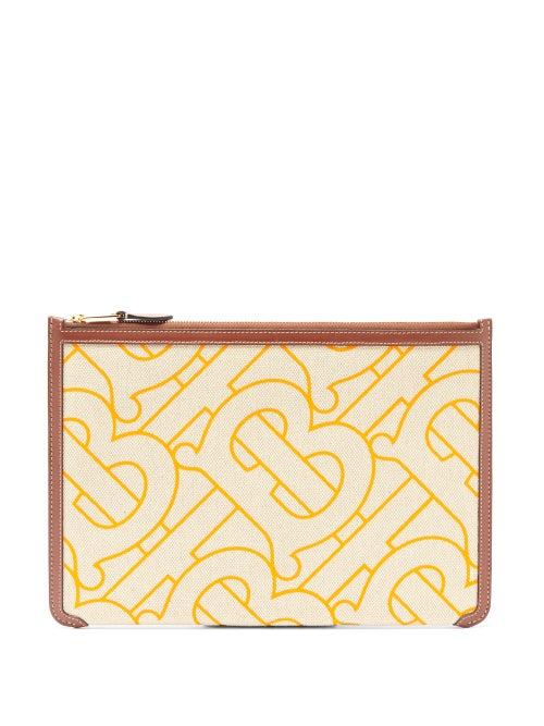 Matchesfashion.com Burberry - Phyllis Logo-print Leather-trimmed Canvas Pouch - Womens - Orange Multi