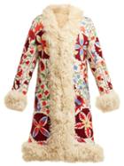 Matchesfashion.com Zazi Vintage - Suzani Embroidered Shearling Coat - Womens - 231 White Multi