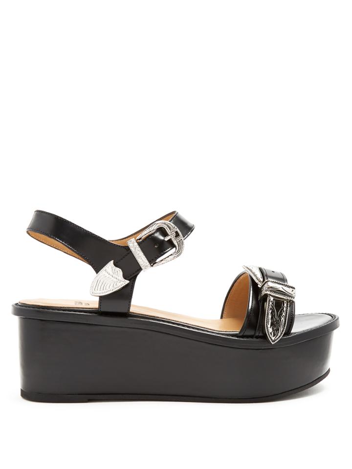Toga Buckle Leather Flatform Sandals