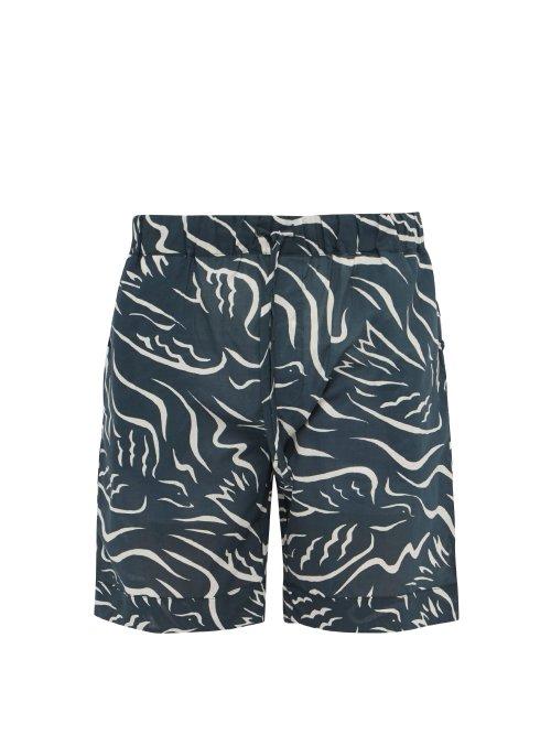Matchesfashion.com Desmond & Dempsey - The Expressionist Print Cotton Pyjama Shorts - Mens - Navy
