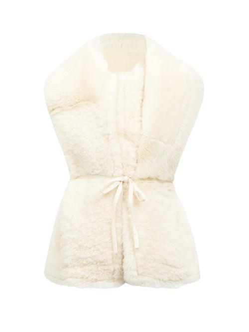 Matchesfashion.com Ann Demeulemeester - Tie-waist Shearling Gilet - Womens - White Multi