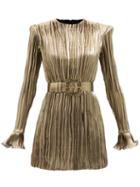 Andrew Gn - Pleated Silk-blend Lam Mini Dress - Womens - Gold