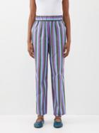 Caro Editions - Elasticated-waist Striped Cotton Trousers - Womens - Blue Multi