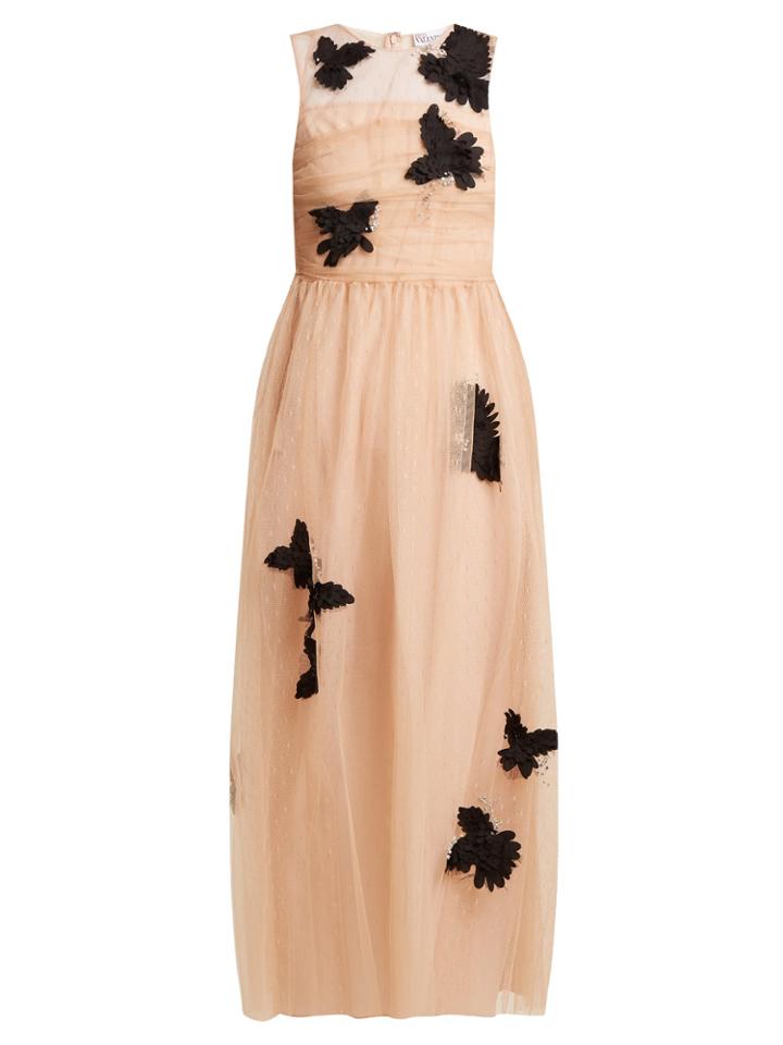 Redvalentino Ruched Bird-appliqu Tulle Dress