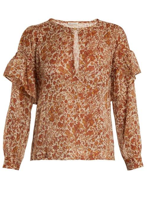 Matchesfashion.com Masscob - Ruffle Trimmed Cotton Blend Blouse - Womens - Yellow Multi