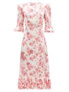 Matchesfashion.com The Vampire's Wife - The Falconetti Floral-print Ruffled Silk Dress - Womens - Red White