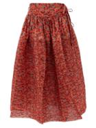 Matchesfashion.com Horror Vacui - Toga Floral-print Cotton Midi Skirt - Womens - Red
