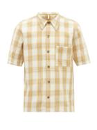 Sunflower - Spacey Checked Cotton-blend Short-sleeved Shirt - Mens - Yellow Multi