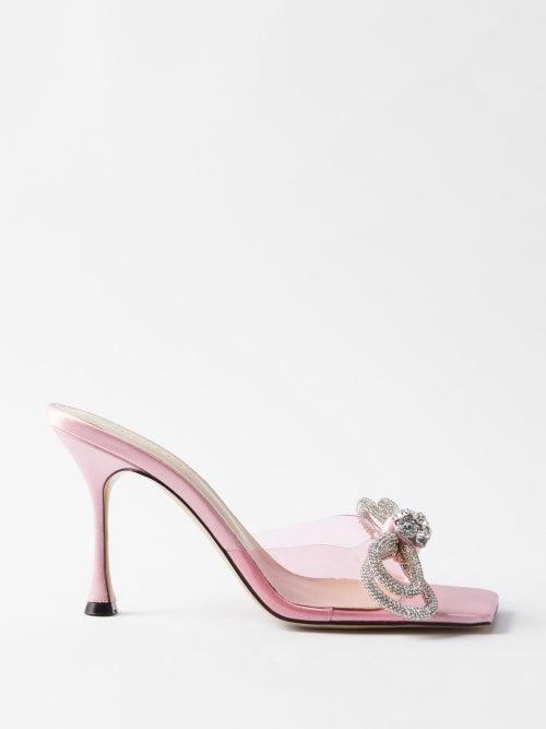 Mach & Mach - Double Bow 95 Crystal & Pvc Mules - Womens - Pink