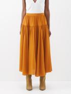 Ulla Johnson - Meja Pleated Panelled Silk Midi Skirt - Womens - Mustard