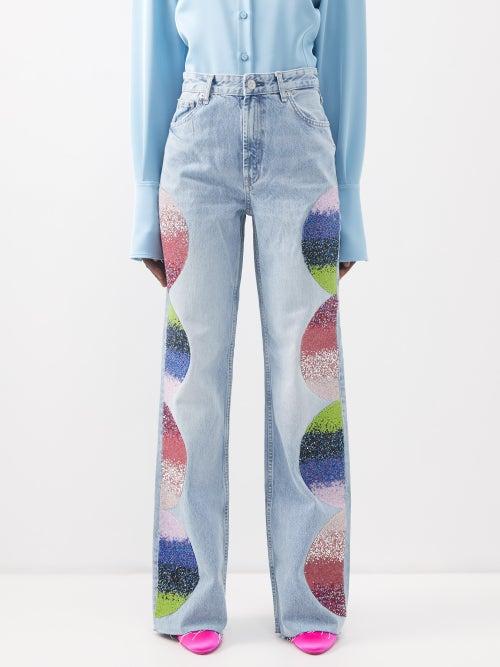 Germanier - Beaded High-rise Jeans - Womens - Light Denim