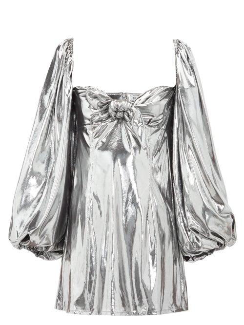 Matchesfashion.com The Attico - Balloon Sleeve Lam Mini Dress - Womens - Silver