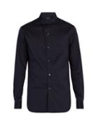 Matchesfashion.com Giorgio Armani - Stand Collar Cotton Blend Shirt - Mens - Blue Multi