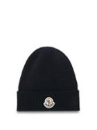 Matchesfashion.com Moncler - Logo-patch Ribbed-wool Beanie - Mens - Navy