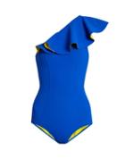 Matchesfashion.com Lisa Marie Fernandez - Arden Flounce Bonded Swimsuit - Womens - Blue