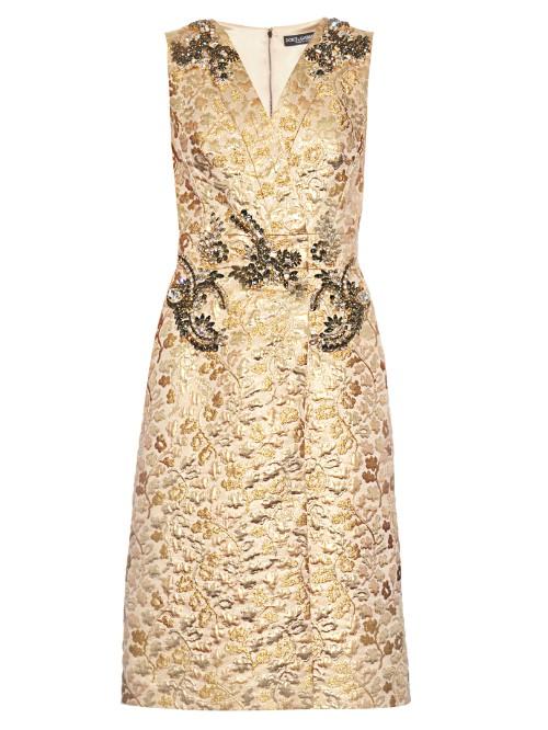 Dolce & Gabbana Embellished Floral-brocade Sleeveless Dress