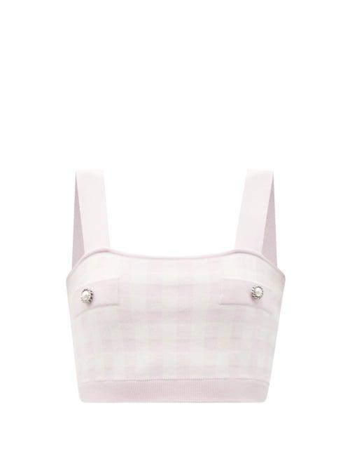 Matchesfashion.com Alessandra Rich - Pearl-button Gingham Cropped Top - Womens - Light Pink