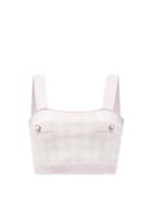 Matchesfashion.com Alessandra Rich - Pearl-button Gingham Cropped Top - Womens - Light Pink