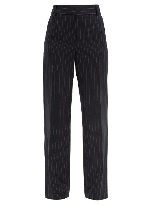 Matchesfashion.com Victoria Beckham - High-rise Pinstriped Wool Trousers - Womens - Navy Multi